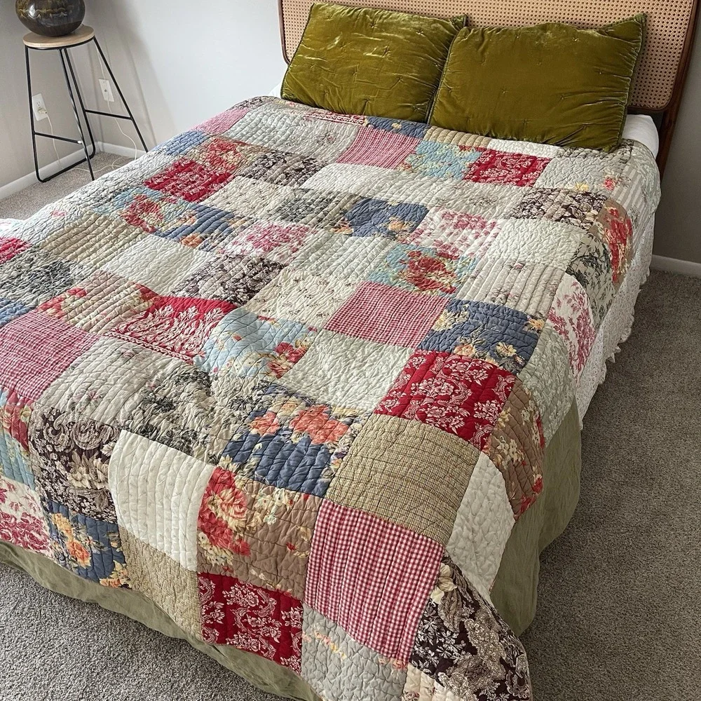 Pottery Barn Providence Patchwork Quilted Floral Blanket Full 68x86